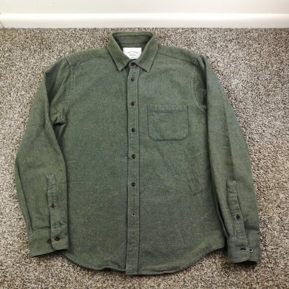 Portuguese Flannel Shirt Donegal Flecked Long Sleeve Button Up Green Mens Medium - Picture 2 of 9